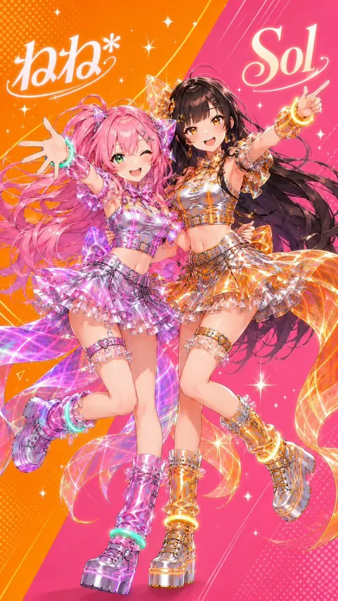 Neon Anime Idol Duo Poster
