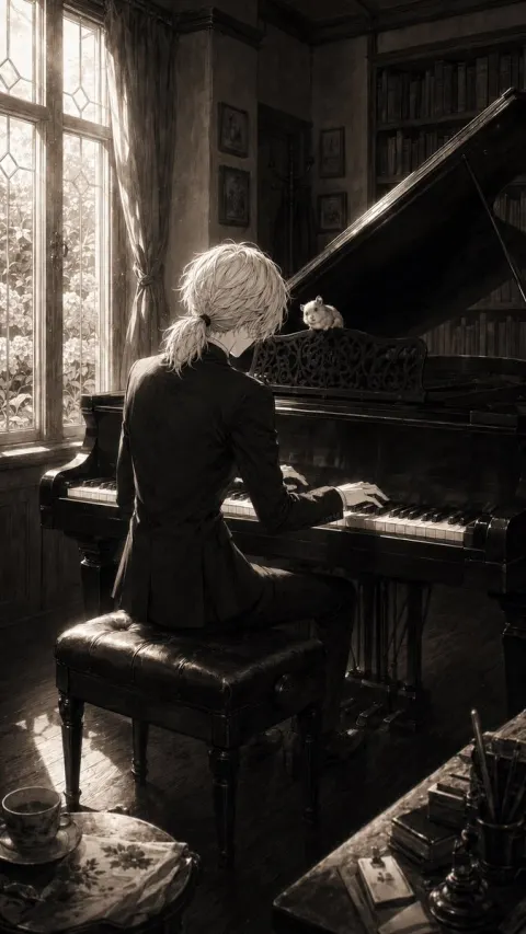 Sepia Pianist and Hamster