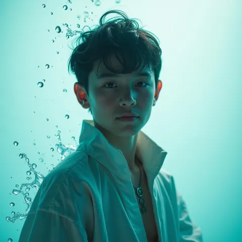 Young Tempest Priest Amid Bubbles and Water