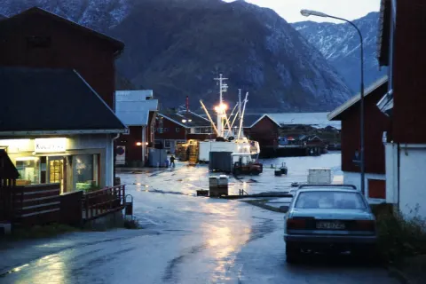 Rainy Norwegian Fjord Harbor