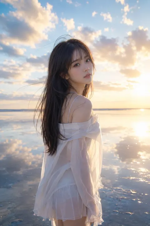 Sunset Beach Reflection Portrait
