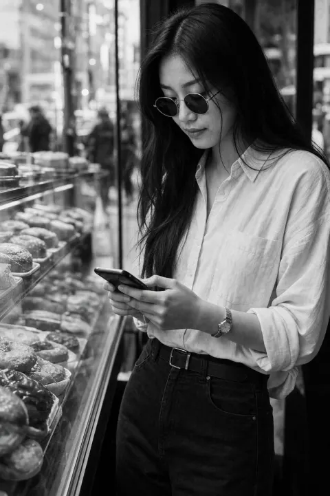 Black and White Bakery Street Portrait