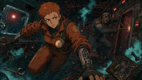 Zero-Gravity Anime Spaceship Escape