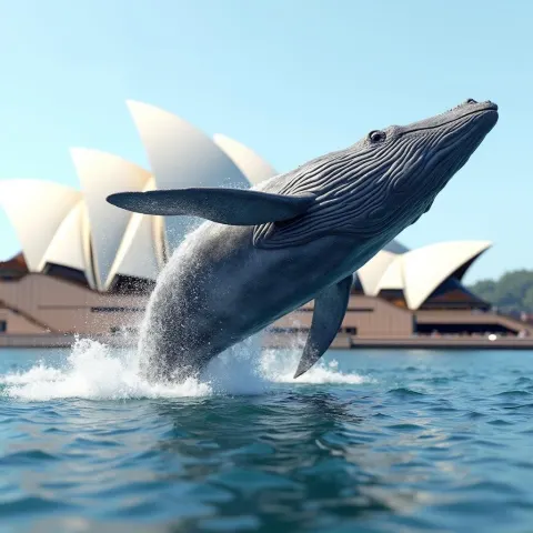Whale Breaching Before the Sydney Opera House
