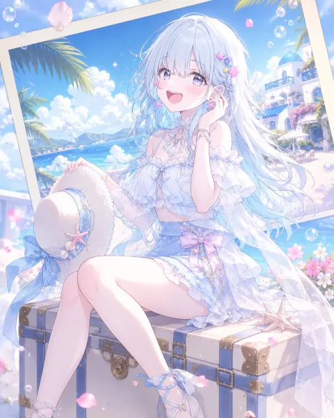Anime Girl Summer Resort Poster