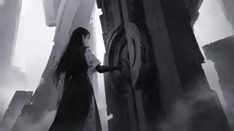 Lone Woman in Ruined Megastructure