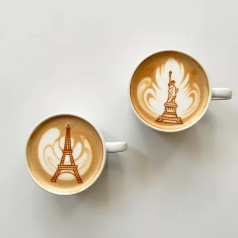 Latte Art Landmarks in Two Coffee Cups
