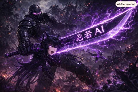Purple Cyber Ninja Battle Scene