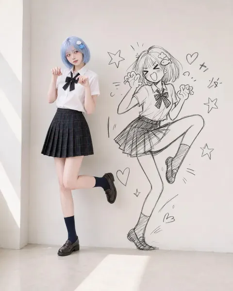 Realistic Character with Doodle Shadow