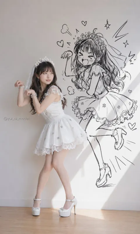 Idol Girl with Manga Wall Sketch