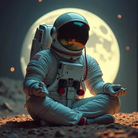 Meditating Astronaut in Vintage Eighties Screen Print