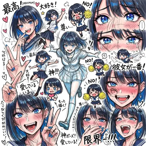 Chaotic Anime Schoolgirl Fan Collage