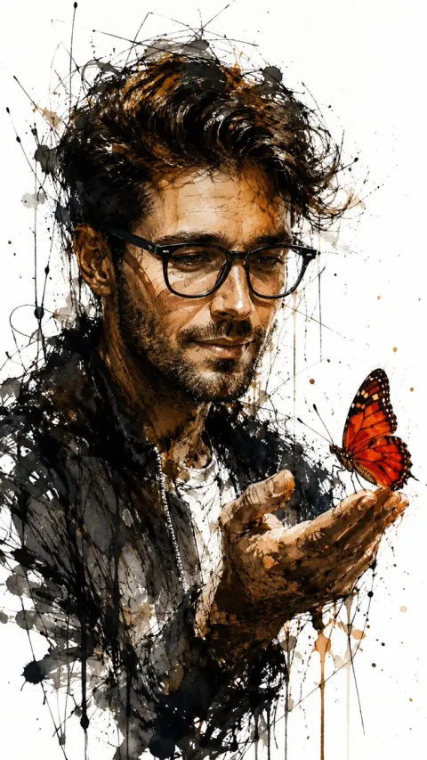 Ink and Watercolor Man Portrait