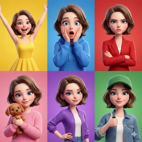 3D Pixar-Style Character Emotion Grid Prompt