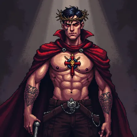 Pixel Priest With Shotgun and Thorn Crown