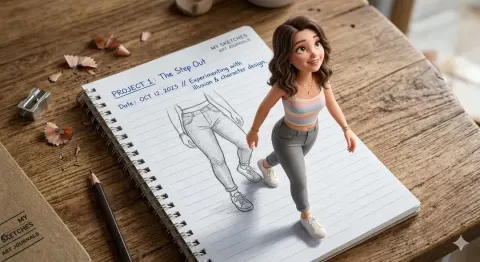3D Pop-Out Illusion Artwork of a Girl from a Notebook