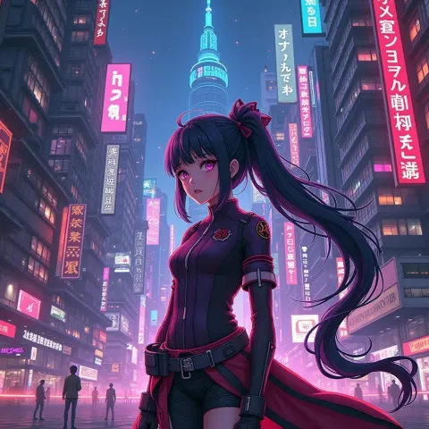 Asahi Linux Anime Cityscape Wallpaper in Neon