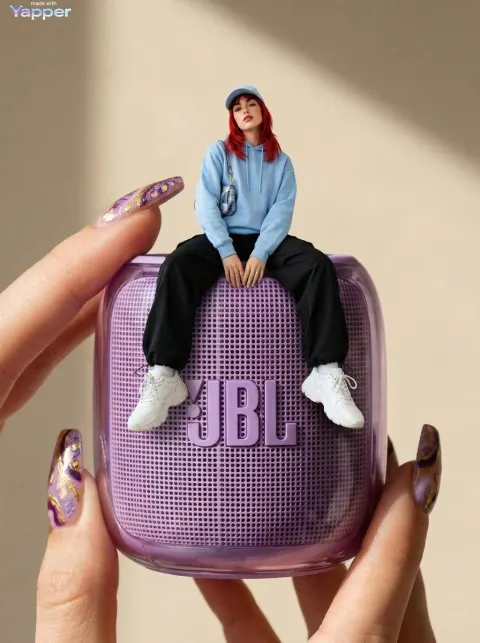 Forced Perspective Miniature Woman on Speaker