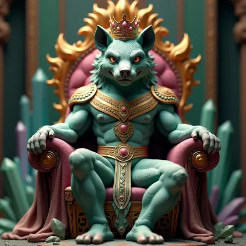 Crowned Hyena King on a Crystal Throne