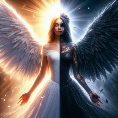 Light and Dark Angels Holding Each Other