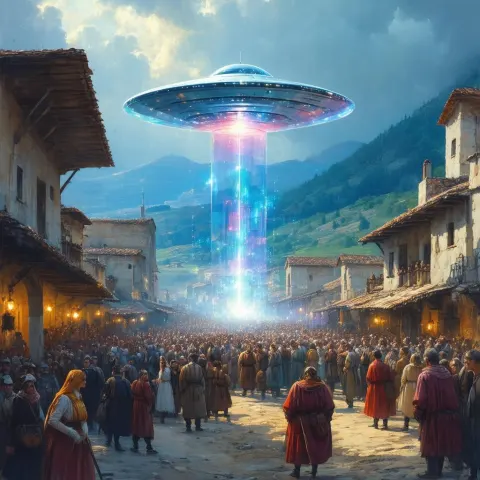 Prism UFO Over a Balkan Village