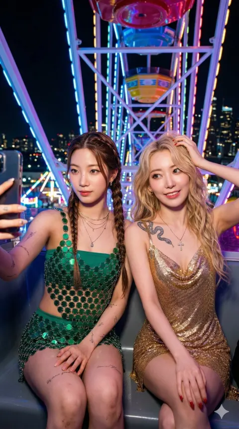 Photorealistic Night Selfie on a Ferris Wheel