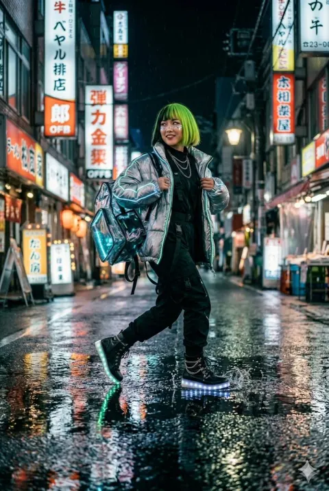 Cyberpunk Techwear Street Shot