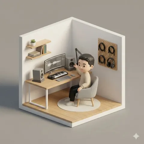 Isometric 3D Miniature Room with Chibi Character
