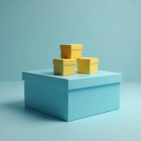 Three Yellow Boxes on a Blue Cube