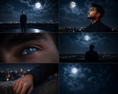 Cinematic Moonlight Rooftop Portrait Collage