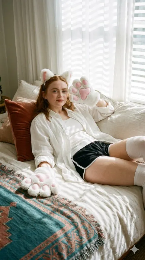 Cute Cat Cosplay Bedroom Portrait