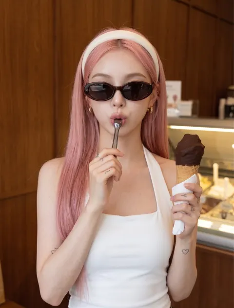 Woman with Ice Cream Shop Portrait