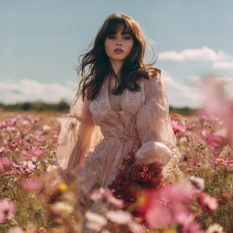 Pink Chiffon Gown Wildflower Field