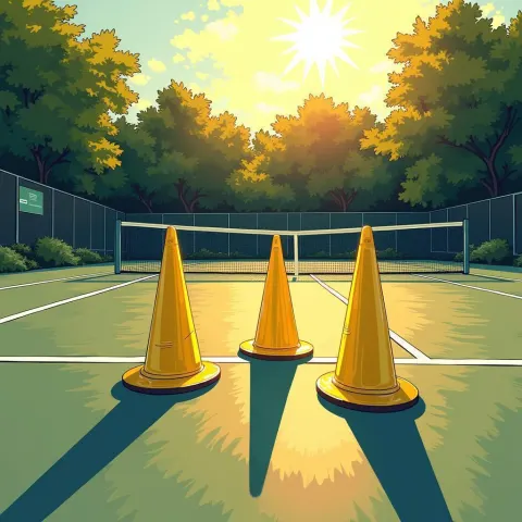 Three Yellow Cones on a Manga Court