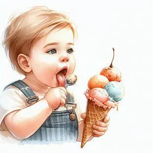 Baby Enjoying Ice Cream in Watercolor