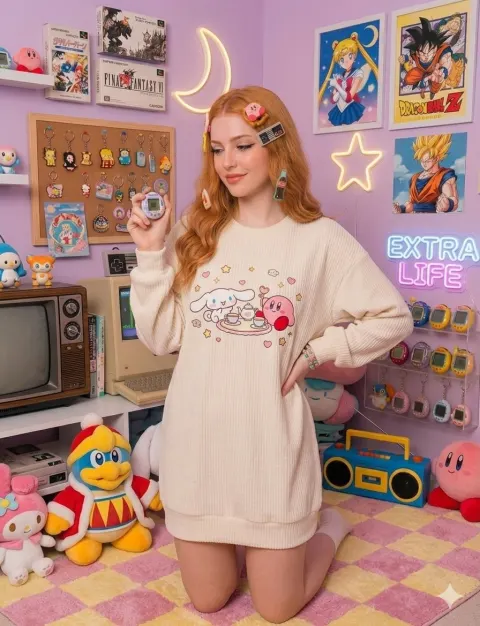 Nostalgic Gamer Girl Room Portrait