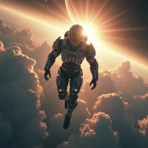 Nanosuit Falling Through Shimmering Jupiter Clouds