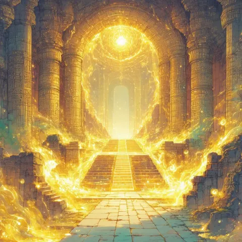 Ancient Dungeon Temple in Pastel Magic Auras