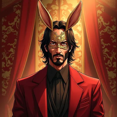 Keanu Reeves With Gold Rabbit Ears Poster