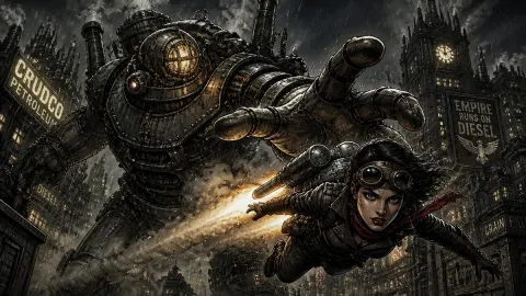 Dieselpunk Mech Action Scene