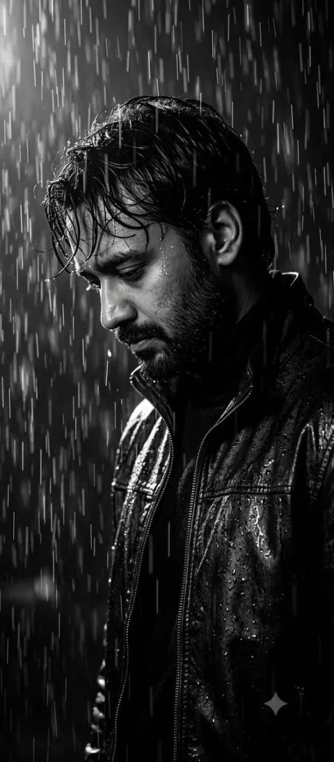 Cinematic B&W Noir Rain Portrait