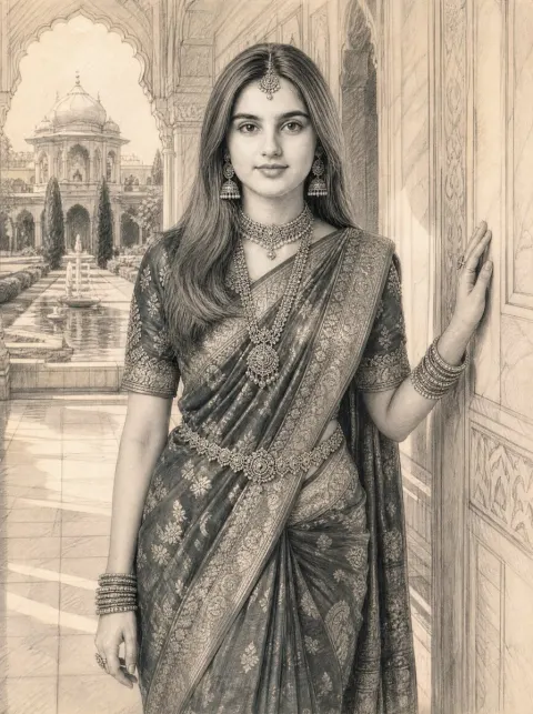 Graphite Pencil Sketch of South Asian Woman