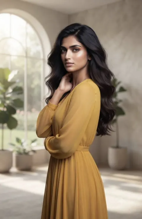 Elegant Woman in Golden Dress
