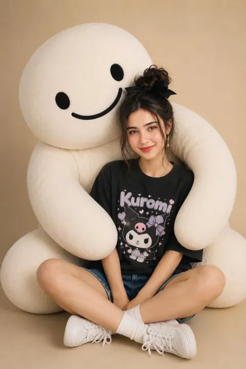 Woman with Giant Plush Mascot