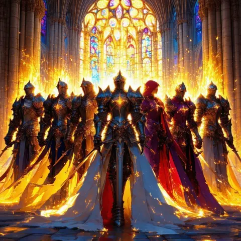 Seven Knights Beneath Enchanted Stained Glass
