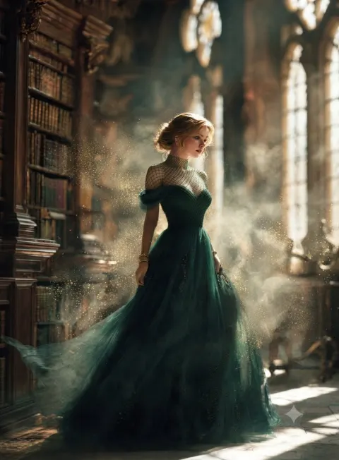 Fantasy Woman in Gothic Library