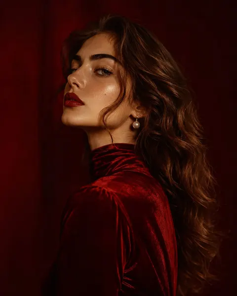 Crimson Velvet Studio Portrait
