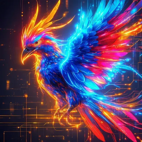 Neon Bird Ablaze in Electric Blue Feathers