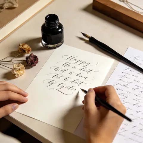 Overhead Calligraphy Crafting Shot