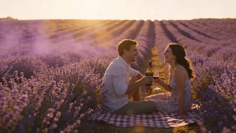 Romantic Picnic in Lavender Field
